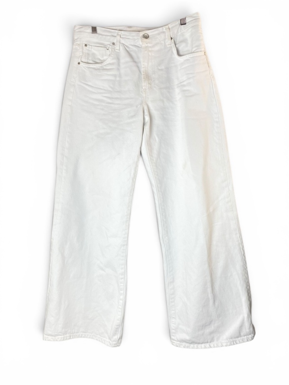 Zara Loose Wide Leg Mid-Rise Cotton Jean in White Size 6 - Picture 2 of 8